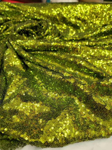 Olive Green Glitz Sequin on Stretch Mesh Fabric - Sold by the Yard