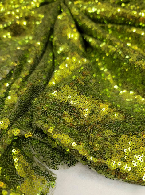 Olive Green Glitz Sequin on Stretch Mesh Fabric - Sold by the Yard