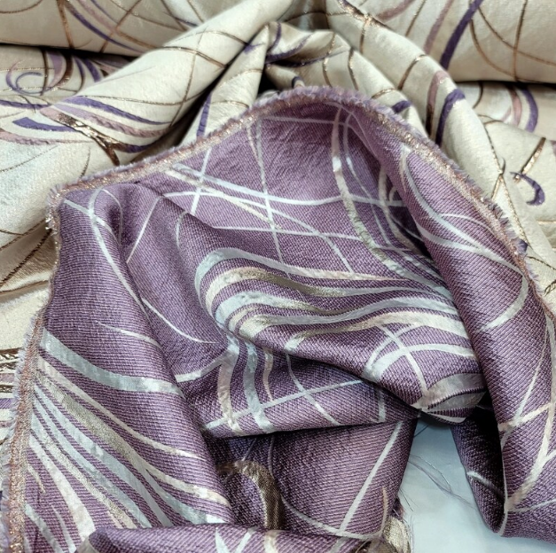 Lavender & Gold Brocade Jacquard Fashion Fabric - Sold by Yard - Gown, Quinceañera, Bridal Dress