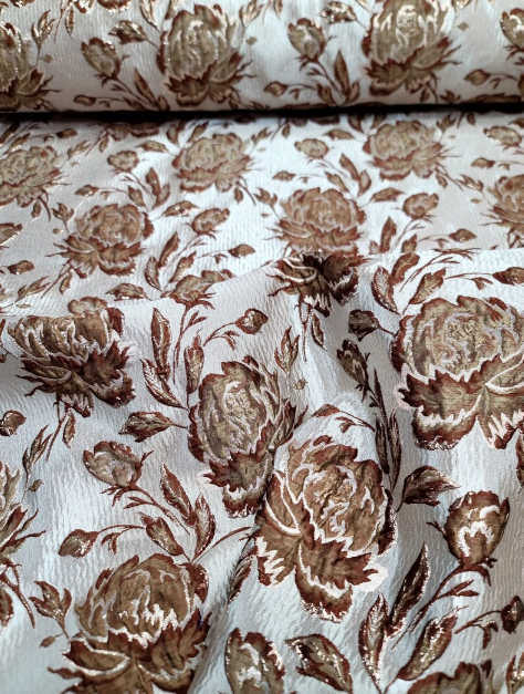Brown & Gold Floral Brocade Jacquard Fabric - Sold by Yard - Gown, Quinceañera, Bridal, Upholstery