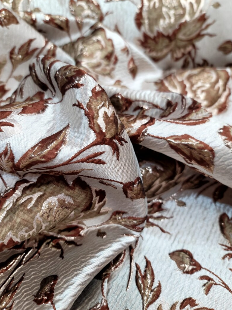 Brown & Gold Floral Brocade Jacquard Fabric - Sold by Yard - Gown, Quinceañera, Bridal, Upholstery