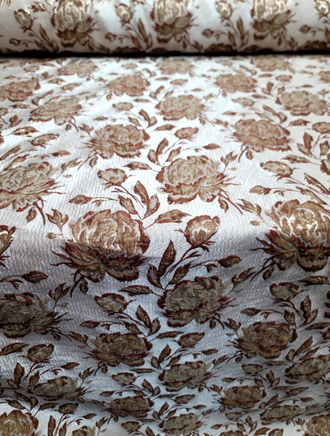 Brown & Gold Floral Brocade Jacquard Fabric - Sold by Yard - Gown, Quinceañera, Bridal, Upholstery