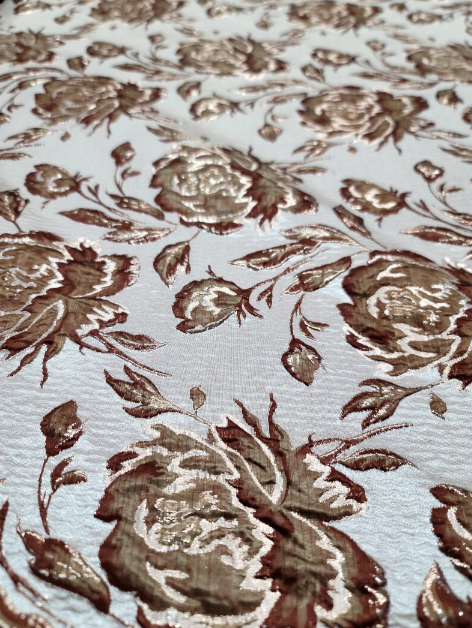 Brown & Gold Floral Brocade Jacquard Fabric - Sold by Yard - Gown, Quinceañera, Bridal, Upholstery