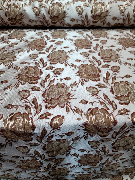 Brown & Gold Floral Brocade Jacquard Fabric - Sold by Yard - Gown, Quinceañera, Bridal, Upholstery