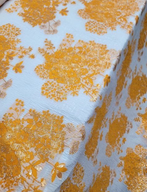 Floral Brocade Fabric by the Yard - 57" Width - White Organza Base - Ideal for Dresses in Multiple Color Options