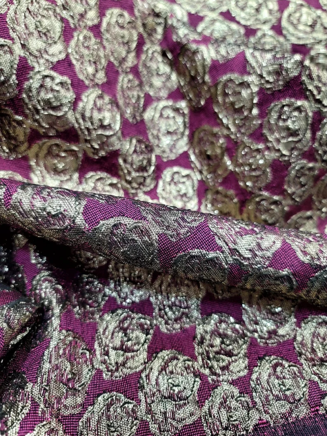 Gold Metallic Brocade Floral Jacquard Fabric by the Yard - Ideal for Gowns, Quinceañera, Bridal, and Elegant Decor - Textured Fuchsia Background