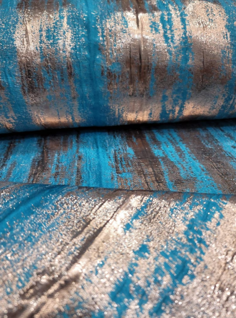 Turquoise and Metallic Gold Brocade Jacquard Fabric Sold by the Yard Decoration Textured Panel Decoration Clothing Draping
