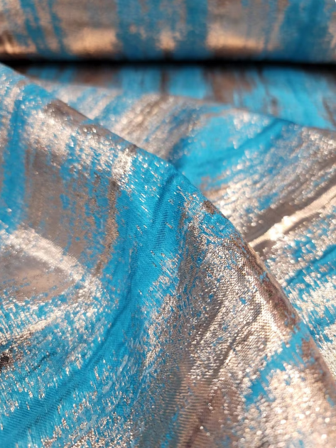 Turquoise and Metallic Gold Brocade Jacquard Fabric Sold by the Yard Decoration Textured Panel Decoration Clothing Draping