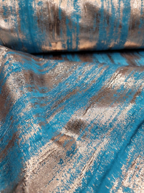 Turquoise and Metallic Gold Brocade Jacquard Fabric Sold by the Yard Decoration Textured Panel Decoration Clothing Draping