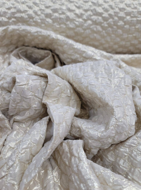Champagne Gold Brocade Bridal Embossed Evening Dress Metallic Jacquard Fabric Sold by the Yard Gown Prom Quinceañera