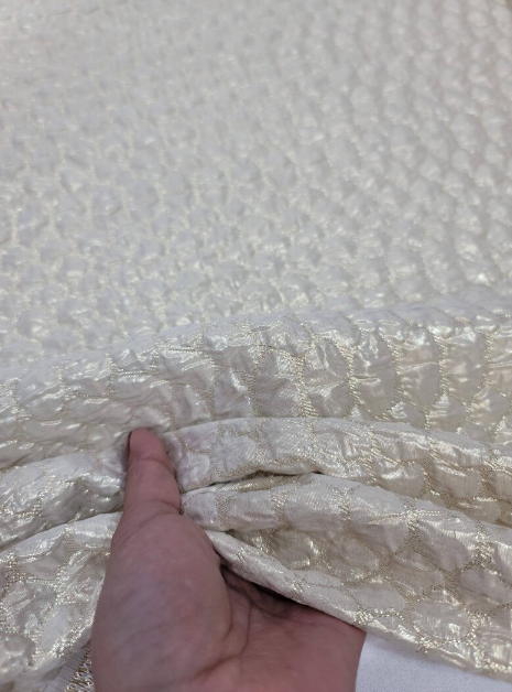 Champagne Gold Brocade Bridal Embossed Evening Dress Metallic Jacquard Fabric Sold by the Yard Gown Prom Quinceañera