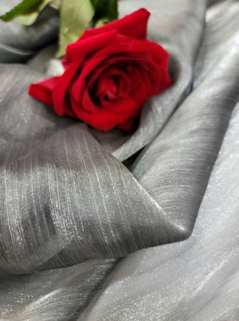 Gray Textured Luxury Organza Prom Fabric Sold by the Yard Soft Flowy Iridescent Bridal