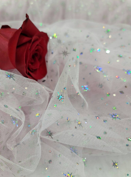 Pink Lace Stretch Fabric By The Yard Hologram Stars
