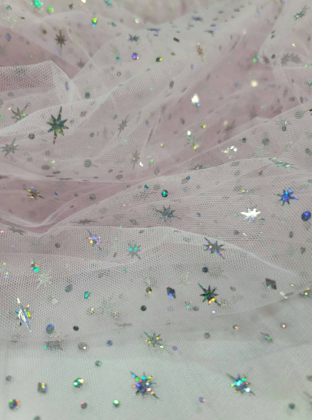 Pink Lace Stretch Fabric By The Yard Hologram Stars
