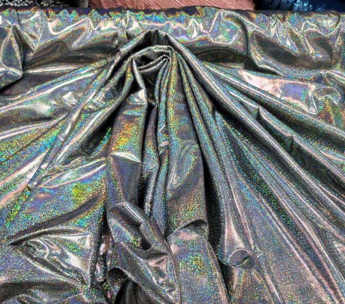 Black Glitter Sparkly Iridedcent Fabric By The Yard Fashion New Fabric Glossy Clothing Elegant Luxury Hologram Glitz
