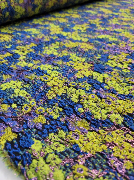 Brocade Royal Blue Green Floral Flowers Jacquard Fabric By The Yard Gown Quinceañera Bridal Evening Dress Prom Gown Quinceañera Bridal