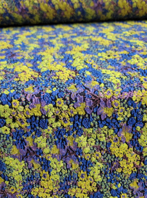 Brocade Royal Blue Green Floral Flowers Jacquard Fabric By The Yard Gown Quinceañera Bridal Evening Dress Prom Gown Quinceañera Bridal