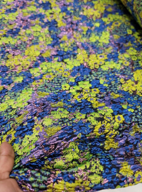 Brocade Royal Blue Green Floral Flowers Jacquard Fabric By The Yard Gown Quinceañera Bridal Evening Dress Prom Gown Quinceañera Bridal