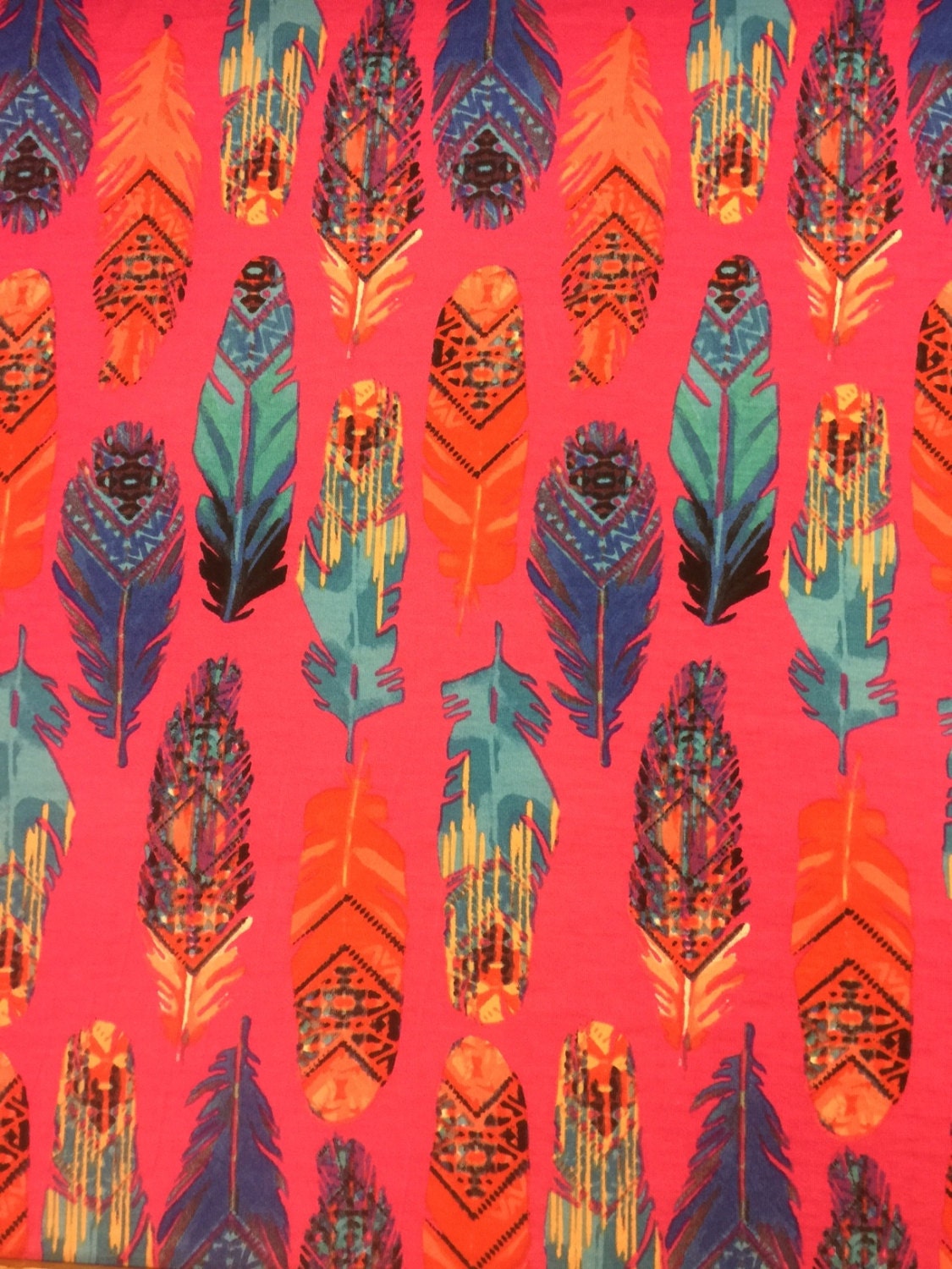 Rayon stretch pink, feather multicolor print 58 inches wide fabric sold by the yard fuchsia for wedding, panels, tablecloth, crafts, kids