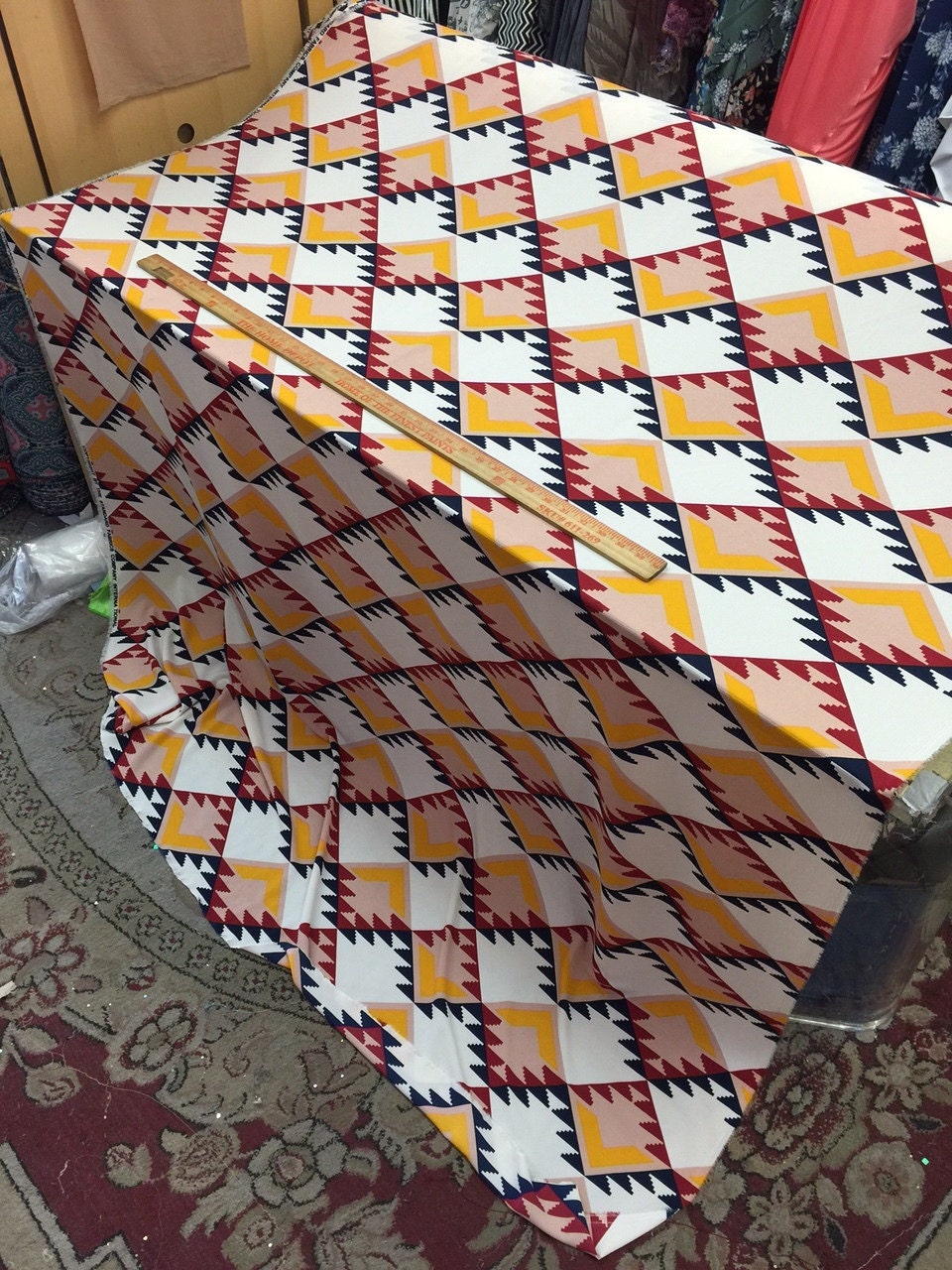 Navajo inspired crepe 58-60 in w Navy Burgundy Fabric sold by the yard 1 way stretch fabric light weight flowy