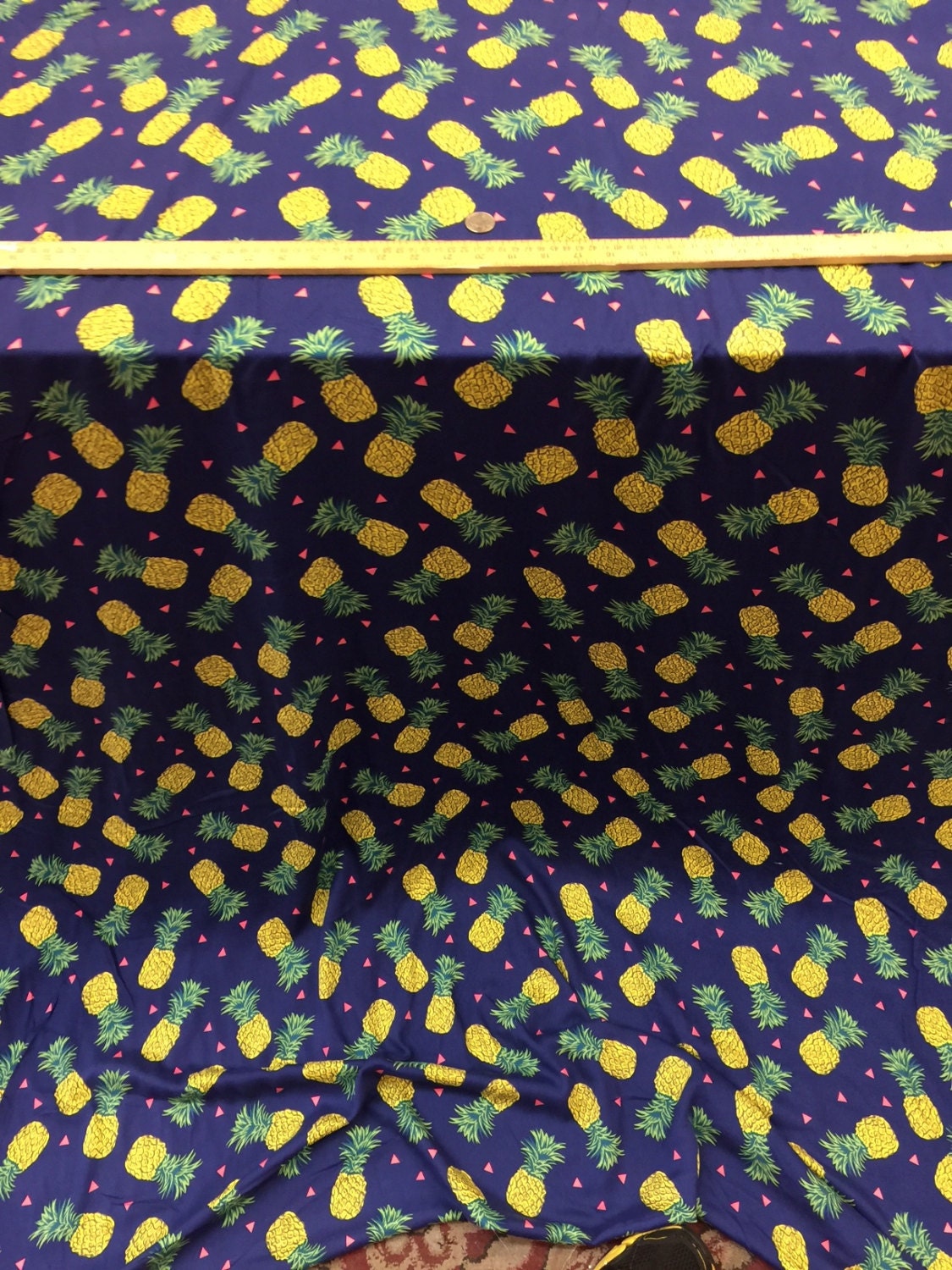 100% Rayon Double Weight Pineapple Navy Blue Background 58" / 60" Width Sold by the Yard for Tablecloth, Panels, Decoration