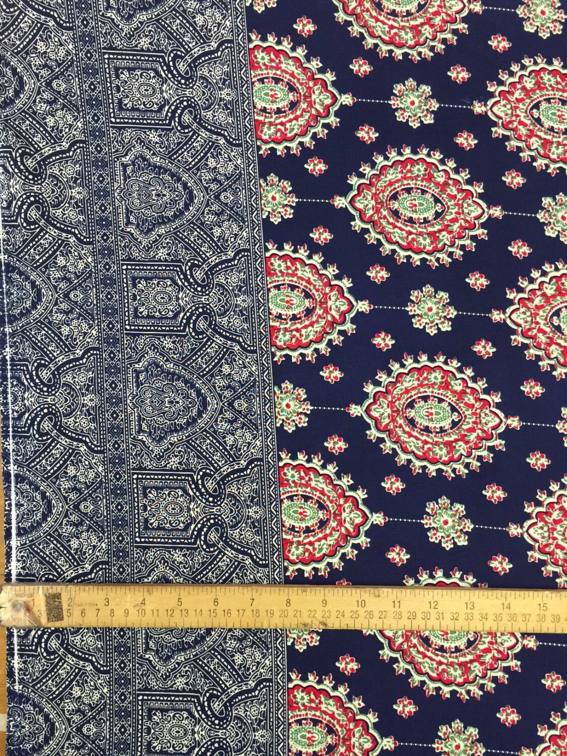 100% Japanese Rayon challis two border Navy blue and fuchsia pink design 58 inches Fabric by the yard for tablecloth, panels, decorations