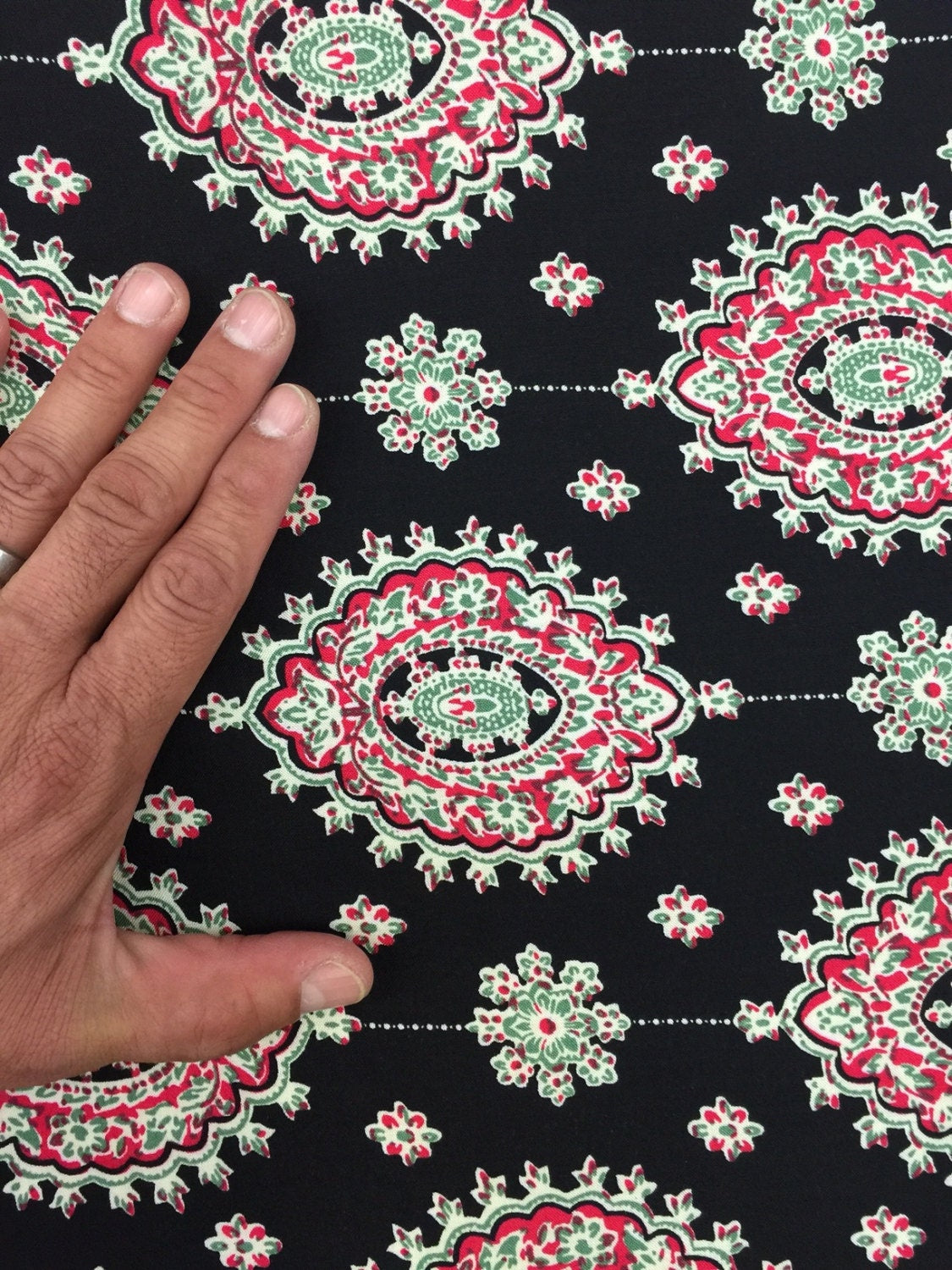 Rayon challis two border 58 inches wide fabric Black and fuchsia design sold by the yard soft organic kids dress draping clothing decoration