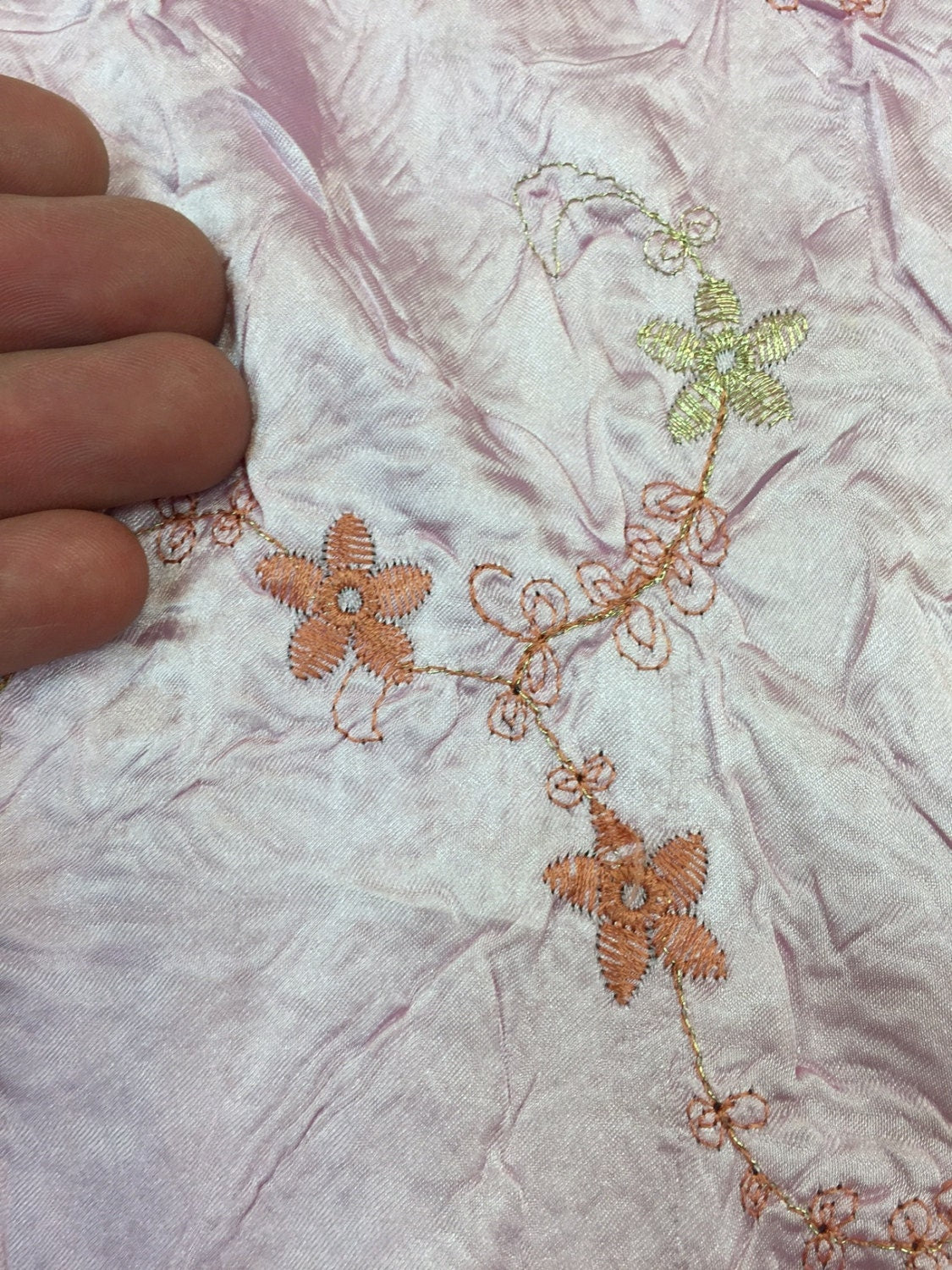 Pastel pink taffeta embroidered flowers soft n flowy Fabric by the yard gown Quinceañera bridal dress pink fabric
