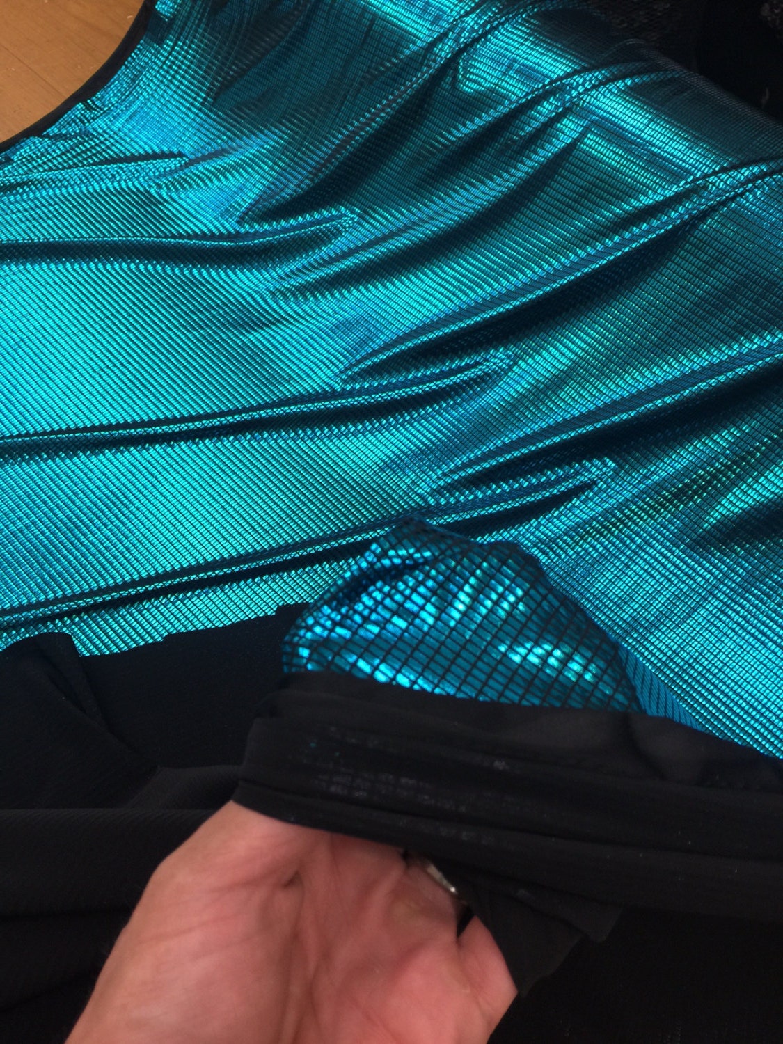 Jade pleather nylon spandex Black backing stretch Fabric sold by the yard draping decoration clothing dancer geometric square