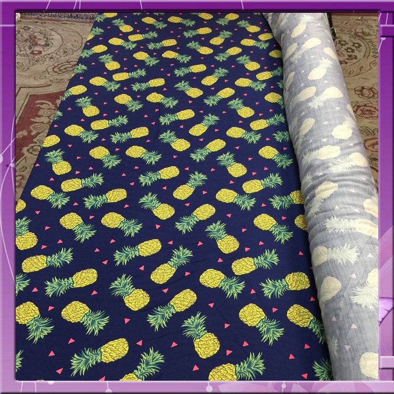 100% Rayon Double Weight Pineapple Navy Blue Background 58" / 60" Width Sold by the Yard for Tablecloth, Panels, Decoration