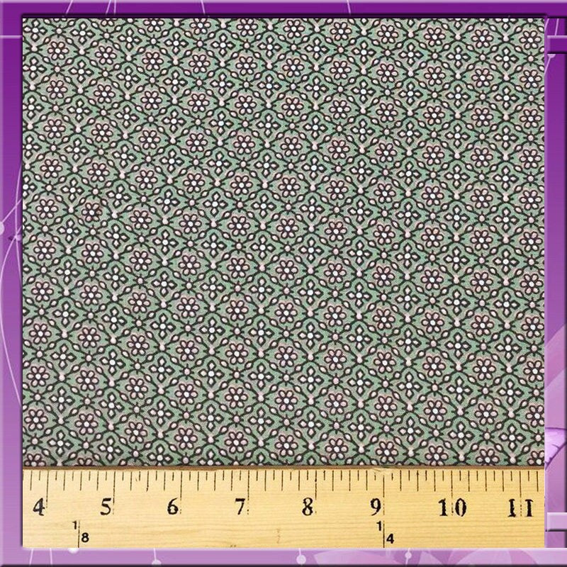 Rayon challis Light green background w small light pink flowers 58" / 60" wide fabric sold by the yard organic soft flowy fabric kids dress
