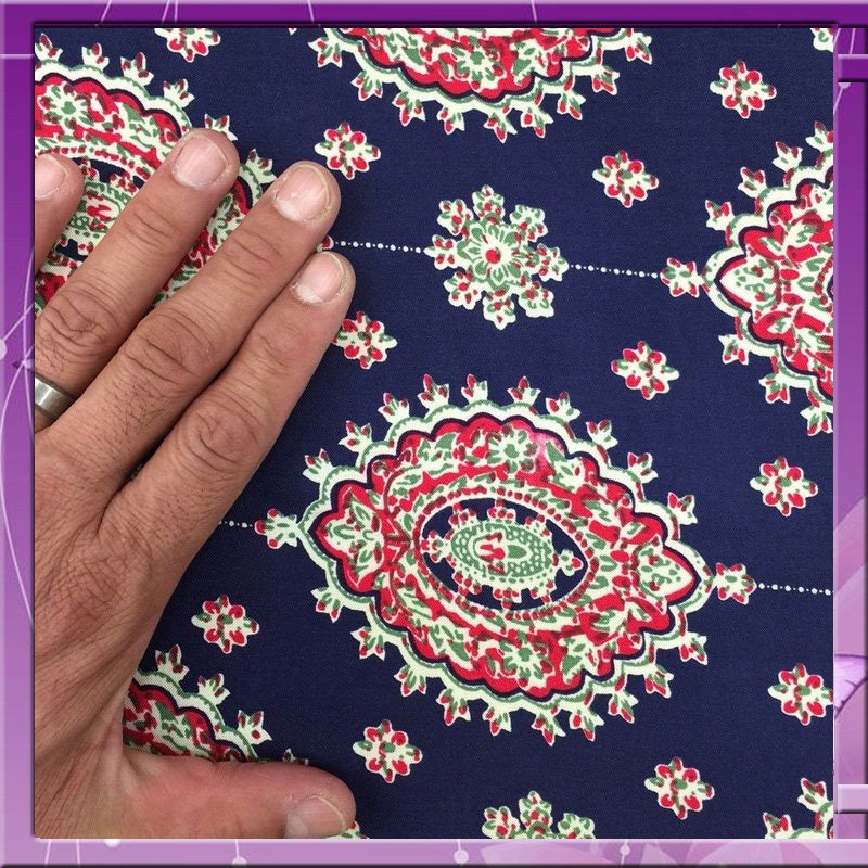 100% Japanese Rayon challis two border Navy blue and fuchsia pink design 58 inches Fabric by the yard for tablecloth, panels, decorations