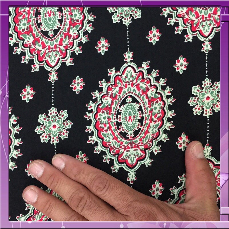 Rayon challis two border 58 inches wide fabric Black and fuchsia design sold by the yard soft organic kids dress draping clothing decoration