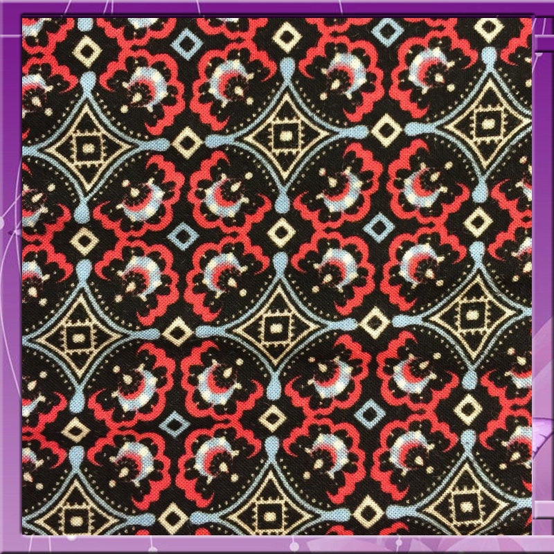 Rayon Challis Asian Inspired Print Fabric by the Yard 58 Inches Wide red black geometric soft flowy organic kids dress draping clothing