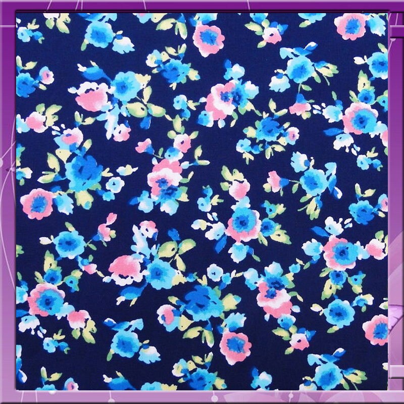 Rayon Challis Navy Blue Background Pink Small Flowers / Floral Print Fabric Sold by the Yard Organic Soft Flowy Kids Dress Draping Clothing