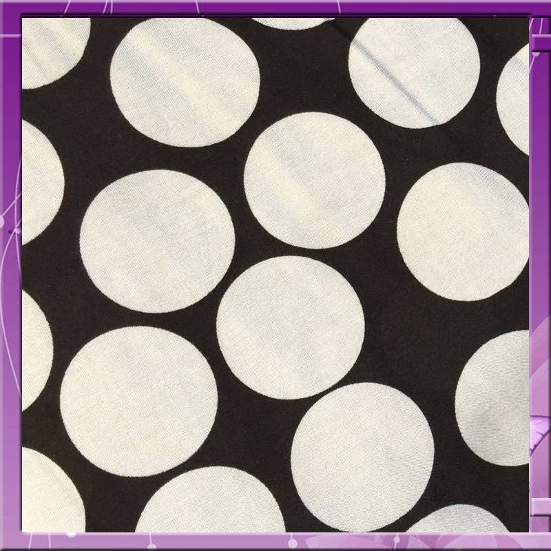 Rayon Challis Large Ligth Gray Polka Dots Black Background 58 Inches Wide Fabric Sold by the Yard Soft Flowy Organic Kids Dress Fabric