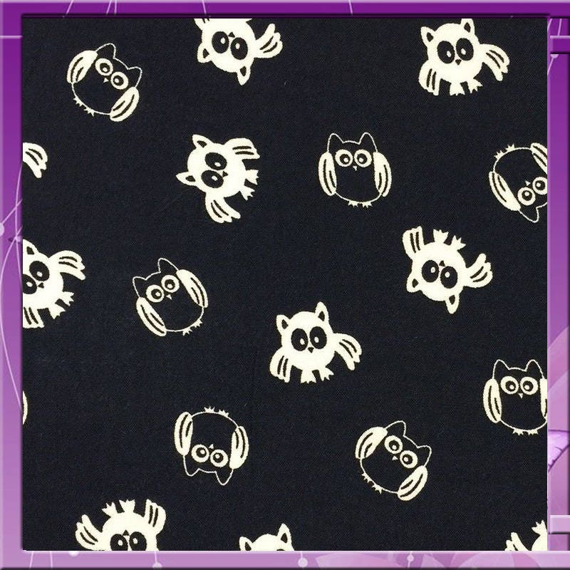 Rayon challis WHAT A HOOT owls on navy blue background 58 inches wide fabric sold by the yard soft organic fabric kids
