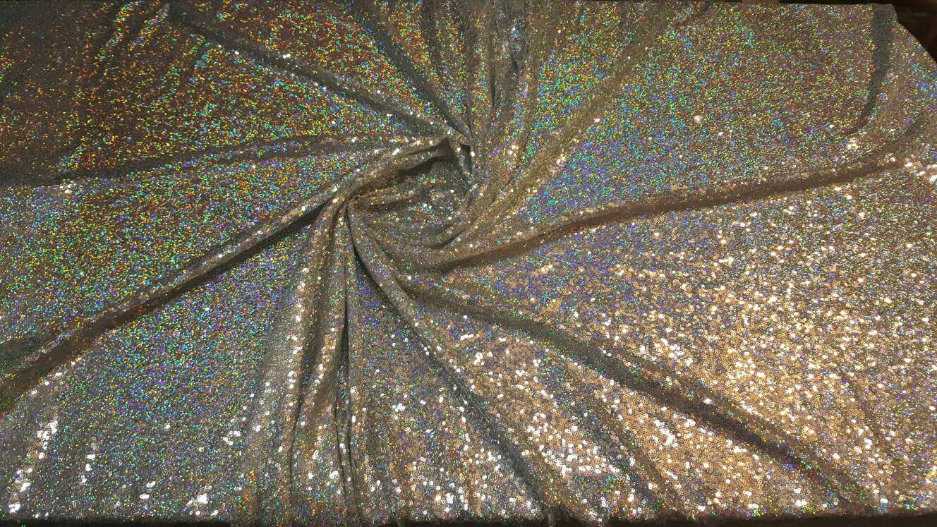Glitz Silver Irridescent Hologram Sequin Multicolor 60 Inch Wide Fabric Sold by the Yard Rainbow Silver Unicorn 1 Way Stretch Mesh Draping