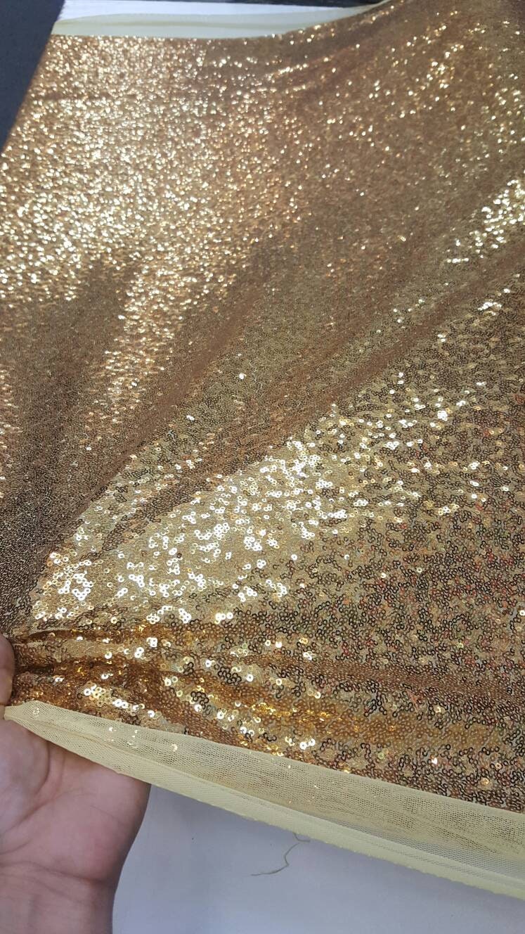 Gold Sequin Fabric on Yellow Mesh 60 Inch W Fabric Sold by the Yard Draping Glitzz Gold Seqin Shining