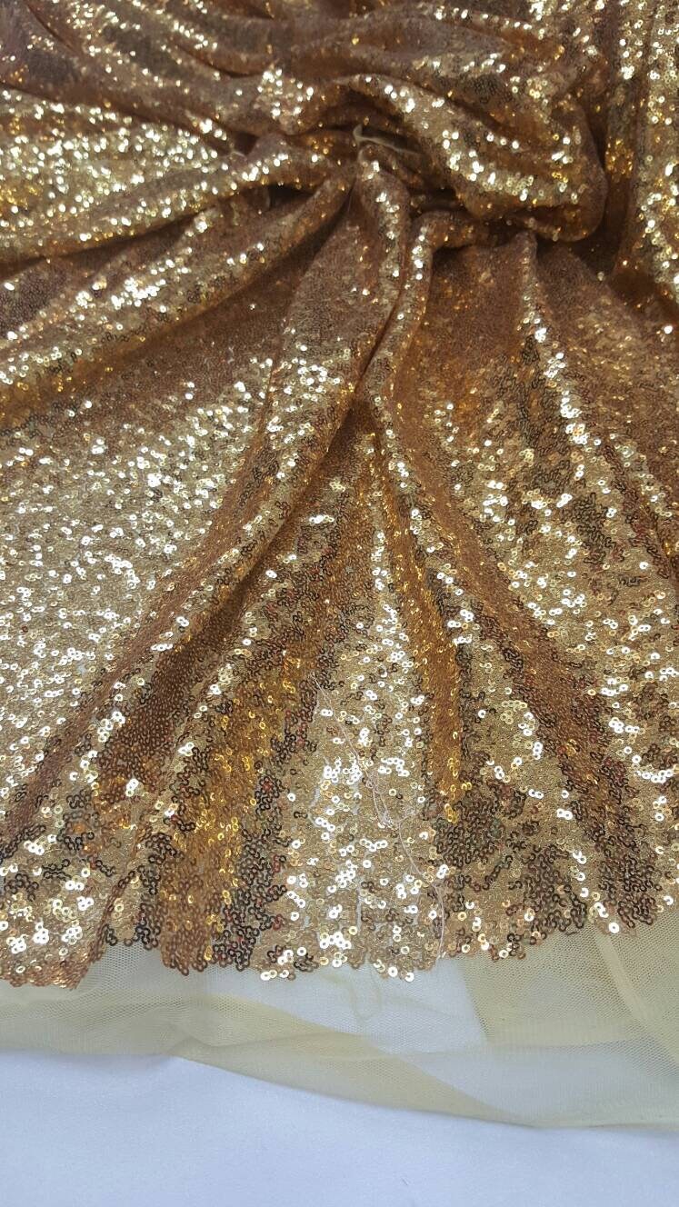Gold Sequin Fabric on Yellow Mesh 60 Inch W Fabric Sold by the Yard Draping Glitzz Gold Seqin Shining