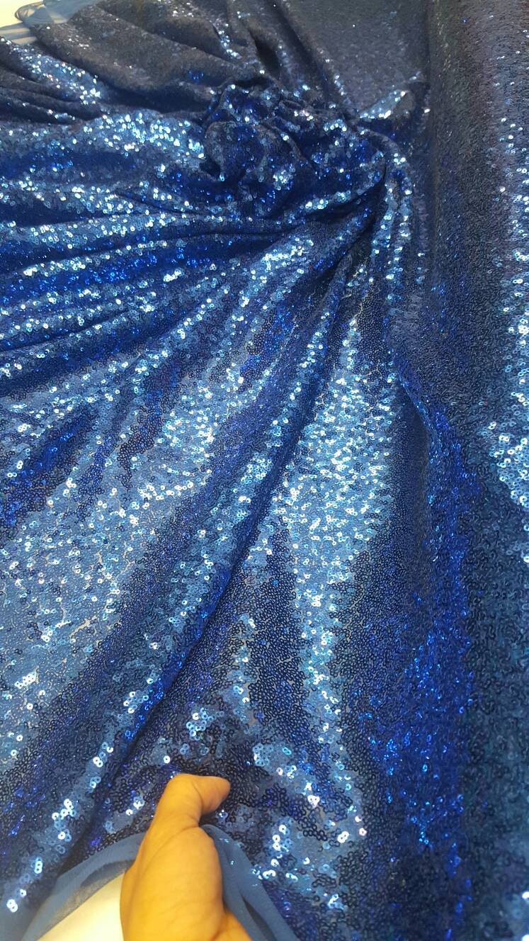 Royal blue Sequin on 1 way stretch mesh glitz sequin fabric sold by the yard wedding decoration party clothing shining draping