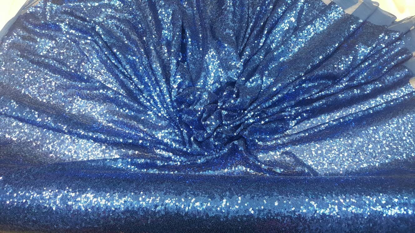 Royal blue Sequin on 1 way stretch mesh glitz sequin fabric sold by the yard wedding decoration party clothing shining draping
