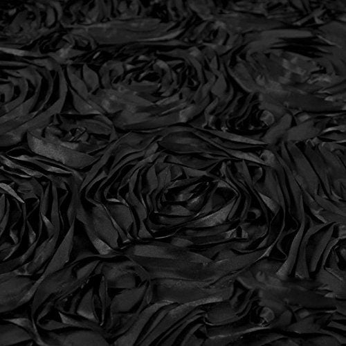 Black Satin Rosette Fabric by the Yard runners table cloths dress gown fabric to make mono mono roses satin floral flowers satin black