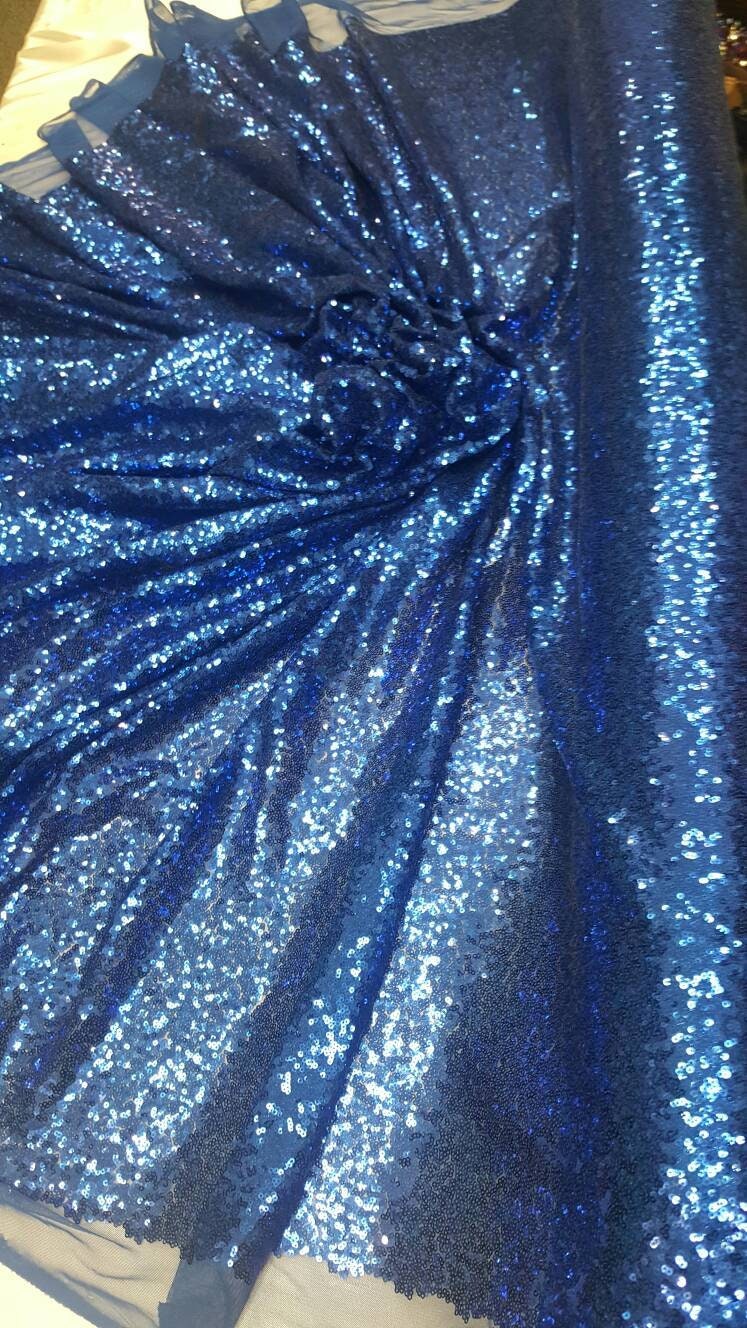 Royal blue Sequin on 1 way stretch mesh glitz sequin fabric sold by the yard wedding decoration party clothing shining draping