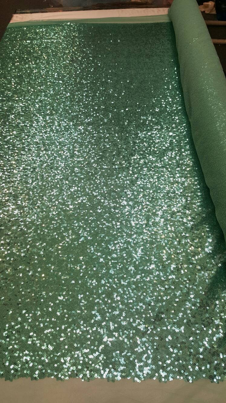 Aqua Sequin on 1 Way Stretch Mesh Mint Glitz Sequin Fabric Sold by the Yard Wedding Decoration Party Clothing Shining Draping Table Cloths