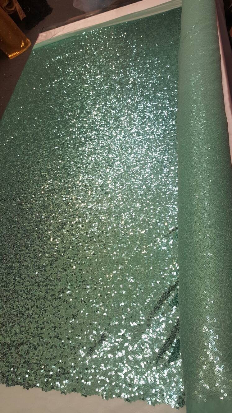 Aqua Sequin on 1 Way Stretch Mesh Mint Glitz Sequin Fabric Sold by the Yard Wedding Decoration Party Clothing Shining Draping Table Cloths