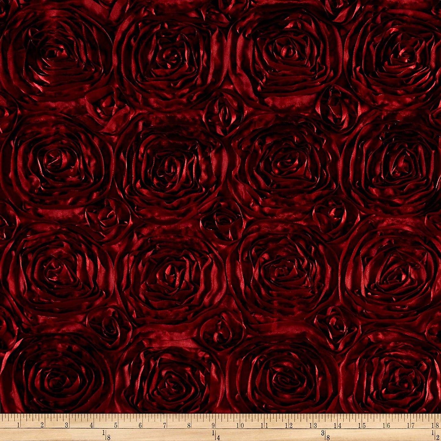 Burgundy Satin Rosette Fabric by the Yard - 1 Yard Prom Quinceañera Bridal Dress Gown Decoration Roses