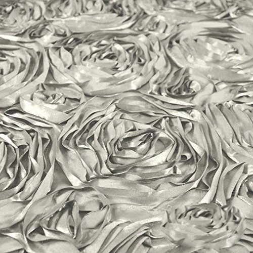 Silver Satin Rosette Fabric by the Yard - 1 Yard floral flowers decoration clothing draping silver gown roses satin