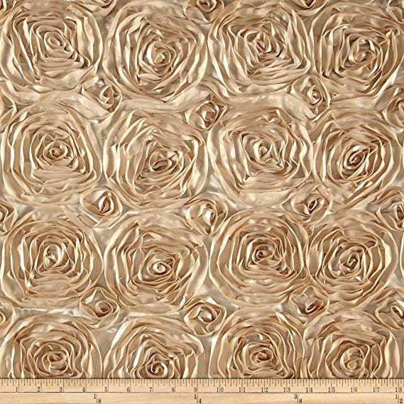 Wedding Rosette Satin Fabric by The Yard, Champagne floral flowers satin Fashion dress decoration draping clothing