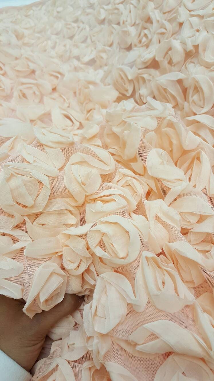 Peach Floral Flowers Chiffon Lace Prom Fabric Sold by the Yard Gown Quinceañera Bridal Gorgeous Decoration Draping Table
